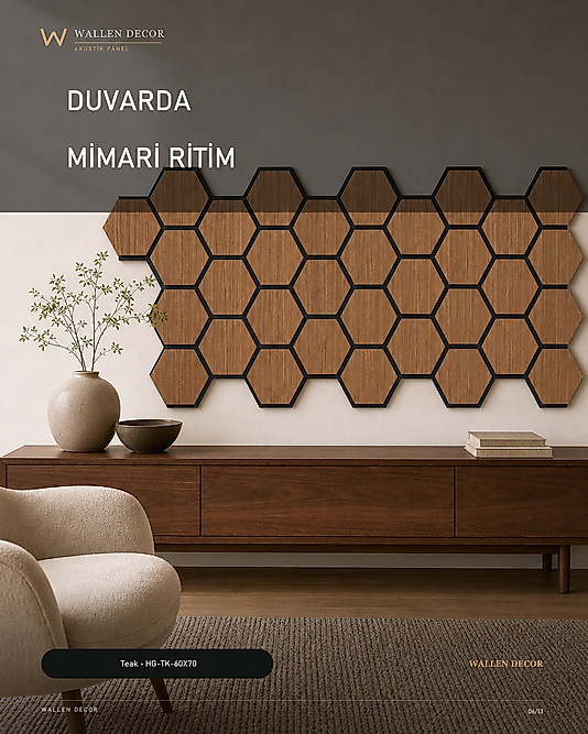 hexagon series akustik panel 60x70 AMAZON TEAK