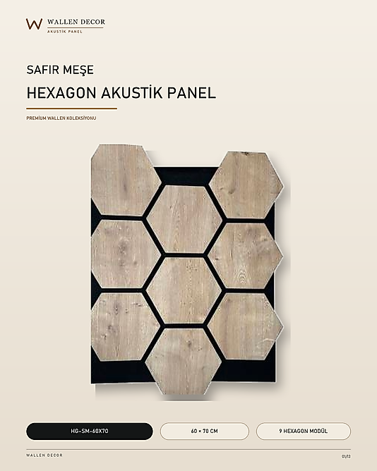 hexagon series akustik panel 60x70 SAFİR MEŞE