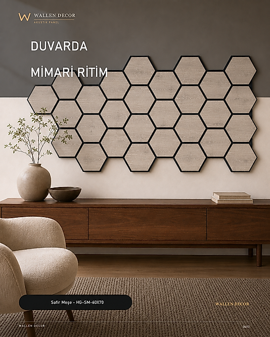 hexagon series akustik panel 60x70 SAFİR MEŞE