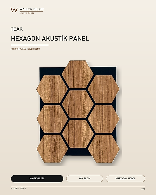 hexagon series akustik panel 60x70 AMAZON TEAK